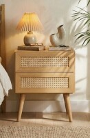 NTC MEL Solid Wood Nightstand with 2 Drawers, Handwoven Natural Rattan Bedside Table, Mid Century Modern Night Stand, Wooden Side Table for Bedroom, Easy Assembly, Sand New In Box $299