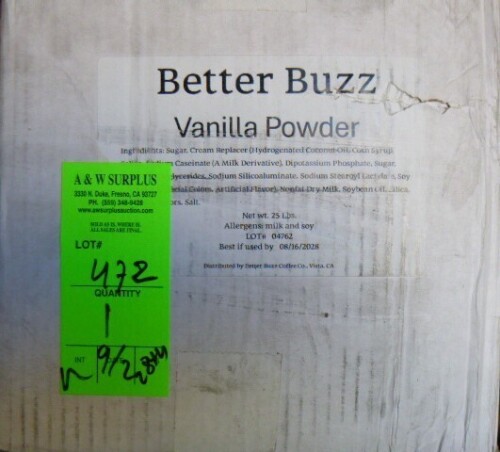 Better Buzz Vanilla Powder, 25 lb New Best by 8/2028