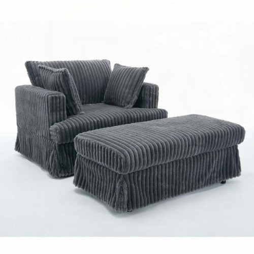 Everly Quinn Corduroy Armchair with Ottoman, Dark Grey, New in Box $499