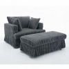 Everly Quinn Corduroy Armchair with Ottoman, Dark Grey, New in Box $499