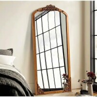 Lark Manor 69" x 30" Anjulie Arch Solid Wood Ornate Retro Wall Mirror with Carved Frame, Gold, New in Box $399
