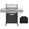 FIROMO 4-Burner Propane Gas Grill in Stainless Steel with Side Burner, Condiment Rack and Built-in Thermometer with Grill Cover, New in Box $499