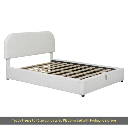 Latitude Run Teddy Fleece Upholstered Platform Bed With Hydraulic Storage System, Full Size, White, New in Box $699