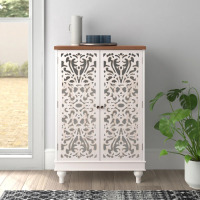Mistana Ezzell Solid and Manufactured Wood 2-Door Accent Cabinet with Hollow-Carved Doors, White, New in Box $599