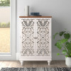 Mistana Ezzell Solid and Manufactured Wood 2-Door Accent Cabinet with Hollow-Carved Doors, White, New in Box $599