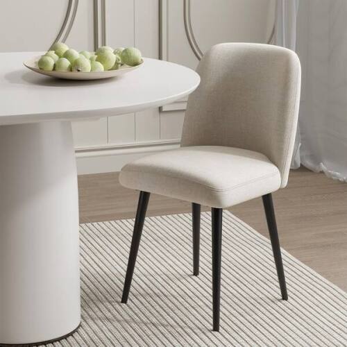 George Oliver Courseulles Upholstered Modern Beige Dining Chair with Black Metal Legs, New in Box $299