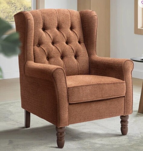 Mercer41 Button-Tufted Small Wingback Accent Chair with Rolled Arm and Thick Padded Cushion in Coral Performance New in Box $699