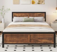Latitude Run Queen Platform Bed Frame With 2 Large Storage Drawers, Rustic Wood And Metal, Noise-Free, Easy Assembly, No Box Spring Needed, Brown New in Box $599