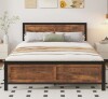 Latitude Run Queen Platform Bed Frame With 2 Large Storage Drawers, Rustic Wood And Metal, Noise-Free, Easy Assembly, No Box Spring Needed, Brown New in Box $599