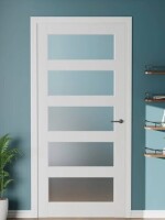 Janus 28'' X 80''H 5 Lite Tempered Frosted Glass Pantry Door Slab Solid Manufacture Wood White Standard Door For French Doors New in Box $399