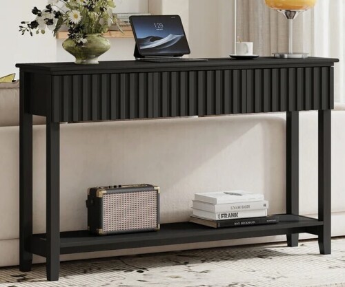 Winston Porter Valdemara 51.18" W Console Table with 3 Drawers and Shelf in Black New in Box $499