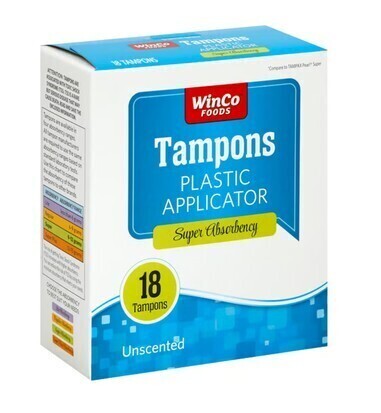 WinCo Foods Super Absorbency Unscented Tampons, 18 Count New In Box