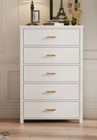 Latitude Run 5-Drawer Solid Wood Construction Dresser, Mid-Century Modern, Smooth Gliding Drawers, White, New in Box $799