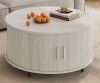 Ebern Designs 31.5" Modern Round Coffee Table With 360&deg; Curved Sliding Door, White, New in Box $299