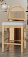 Laurel Foundry Modern Farmhouse&reg; Judd 24.50'' Seat Height Modern Rustic Rubberwood Counter Stool With Upholstered Seat And Handwoven Rattan Back New In Box $399