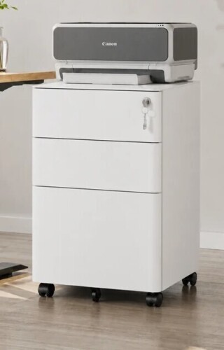 Inbox Zero Bizoe White 3-Drawer Mobile File Cabinet with Interlock and Lock, Letter Legal A4 Files, 330-Pound Capacity with Anti-Tip Fifth Wheel New In Box $299
