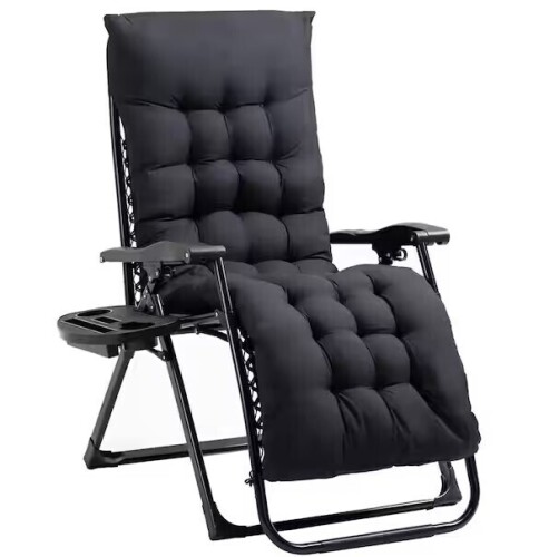 Outsunny Zero Gravity Chair Black Folding Reclining Lounge Chair with Padded Cushion Steel Side Tray for Indoor and Outdoor $199