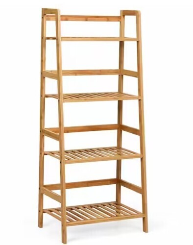 Gymax 4-Tier Bamboo Ladder Shelf Multipurpose Plant Display Stand Storage Bookshelf $199