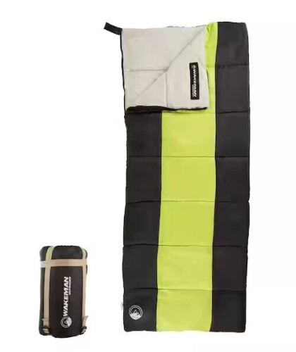Wakeman Outdoors Kids Lightweight Sleeping Bag with Carrying Bag and Compression Straps in Neon Green/Black New In Box $79