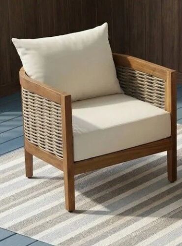 Rosecliff Heights Boling Outdoor Acacia Wood Club Chair with Cushion New In Box $599