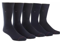 Tommy Hilfiger Men's Dress Crew Socks Navy Blue with Flag Logo, 5-Pair New with Tags