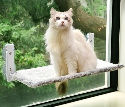 pettycare Cat Window Perch, Cordless Cat Window Hammock Bed with 4 Strong Suction Cups, Foldable Kitten Balcony Seat for Inside Hold Up to 40lbs, Solid Metal Frame and Soft Reversible 2 Fabrics Cover $79