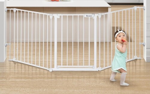 COMOMY 80" Extra Wide Baby Gate for House Stairs Doorways Auto Close Gate with Door Walk Through, 3 Metal Panels, Hardware Mounted Baby Fence Indoor Outdoor(30" Tall, White) New In Box $199