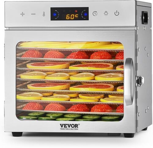 VEVOR Food Dehydrator Machine, 8 Stainless Steel Trays, 400W Electric Food Dryer with Adjustable Temperature & 24-Hour Timer, Food Dehydrator for Jerky, Meat, Fruit, Vegetables, Herbs, Dog Treats New In Box $199