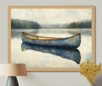 East Urban Home Soft Canoe Lake II - Blue Lakeside Wall Art, 30" x 40" New In Box $299