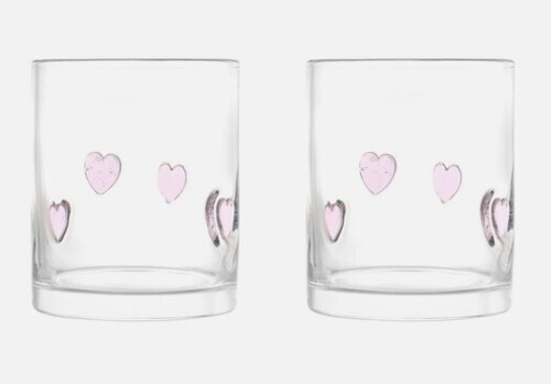 Thyme & Table Red Hearts Charm Drinking Glasses Set of 2, 12 fl oz Clear Glass New In Box