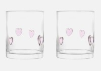 Thyme & Table Red Hearts Charm Drinking Glasses Set of 2, 12 fl oz Clear Glass New In Box