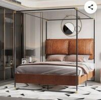 17 Stories Upholstered Metal Canopy Bed Queen in Black New in Box $699