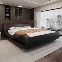 Wrought Studio Low Profile Sleigh Bed With Faux Leather Ergonomics Headboard Full Size in Whtie New in Box $699