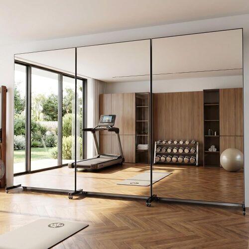 Suidia 82"x44" Extra Large Full Length Mirror on Wheels, 360&deg; Swivel Rolling Mirror Floor, HD Tempered Glass Full Body Standing Mirrors for Home Gym, Yoga, Dance Studio, Bedroom, Rectangular, Black New Open Box $499