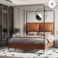 17 Stories Upholstered Metal Canopy Bed Queen in Black New in Box $699