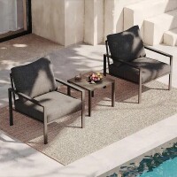 Aura Outdoor 3-Piece Rattan Outdoor Furniture Set with Grey Padded Cushions and Coffee Table, New in Box $399
