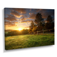 Charlton Home&reg; Fenced Ranch at Sunrise' Photographic Print, 30" x 48" New In Box $199
