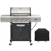 FIROMO 4-Burner Propane Gas Grill in Stainless Steel with Side Burner, Condiment Rack and Built-in Thermometer with Grill Cover, New in Box $499