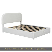 Latitude Run Teddy Fleece Upholstered Platform Bed With Hydraulic Storage System, Full Size, White, New in Box $699