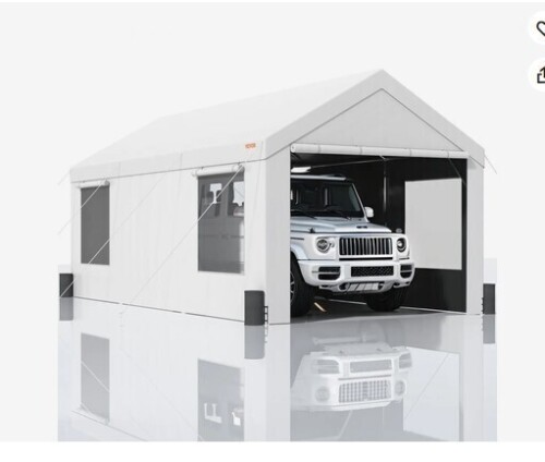VEVOR Carport, Heavy Duty 10x20ft Car Canopy, Outdoor Garage Shelter with Removable Sidewalls, Roll-up Ventilated Windows & Doors, UV Resistant Tarp for Car, Truck, Boat, White New in Box $399