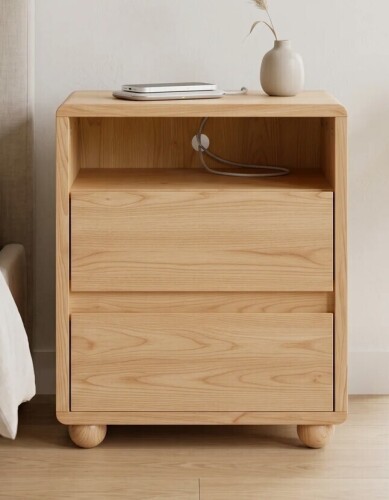 George Oliver Modern Solid Wood Nightstand with Charging Station, 2 Soft-Close Drawers, Cable Management Hole, Rounded Edge Design, 10-Minute Easy Assembly New In Box $399