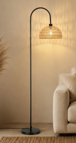 Bay Isle Home&trade; Aarzo 62" Arched/Arc Rattan Floor Lamp New In Box $199