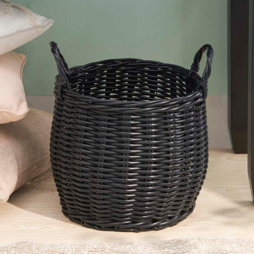 Ebern Designs Round Resin Woven Wicker Basket with Handles New In Box $99