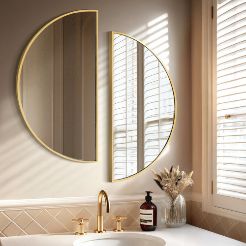 Latitude Run&reg; Arched Aluminum Frame Wall Mirror with Tempered Glass for Bathroom, Living Room, Entryway (Set of 2), 16" H x 32" W New In Box $499