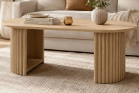 Gracie Oaks 39" Oval Fluted Coffee Table, Farmhouse Wood Centre Table with Open Storage Shelf, Mid-Century Modern Accent Table for Living Room & Home Office New In Box $299