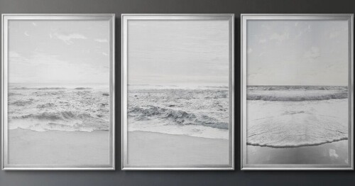 Hokku Designs Gentle Tides I -Custom Framed Wrapped Gallery Canvas - 3 Pieces, 24" x 36" New In Box $299