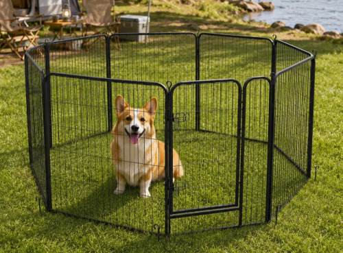 Aaronam Outdoor Safe Portable Dog Playpen Barrier Exercise Pet Pen (8 Panels, 31.5'' H X 252'' W X 1'' D) $199