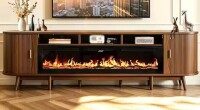 COziBB 97" Fireplace TV Stand with 60" Electric Fireplace, TV Console with Sliding Doors & Adjustable Shelves, Walnut (Insert Sold Separately) New In Box $899
