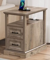 Gracie Oaks Kadric 2-Drawer Farmhouse End Table With Built-In Outlets New in Box $299