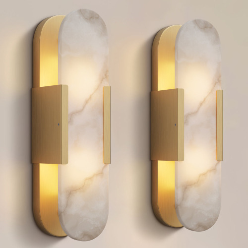 Everly Quinn Zaheda Dimmable LED solid brass Wall Mounted Sconce with Alabaster Shade (Set of 2) New In Box $499
